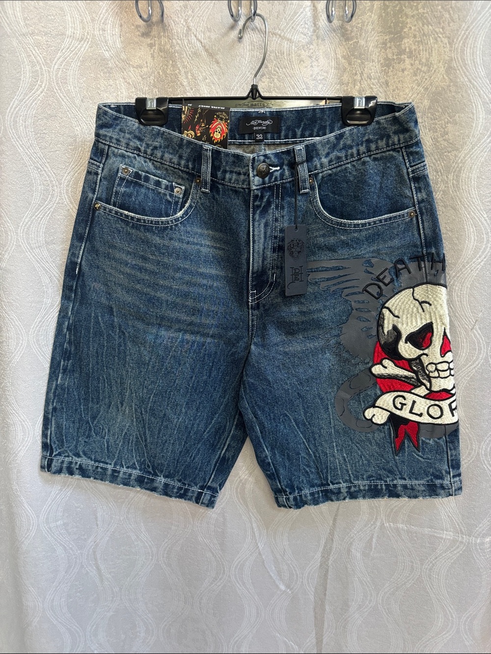 Ed Hardy Death or Glory Skull Denim Skater Short - MEHD8002-7